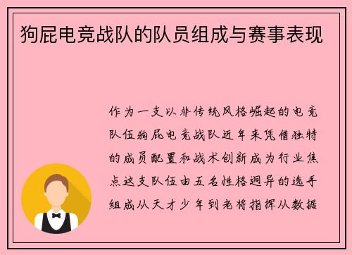 狗屁电竞战队的队员组成与赛事表现